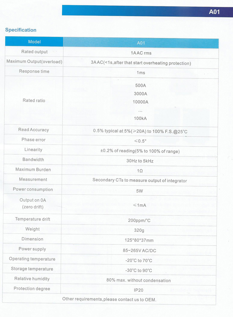 1A Output Flexible Rogowski Coil Current Transormer
